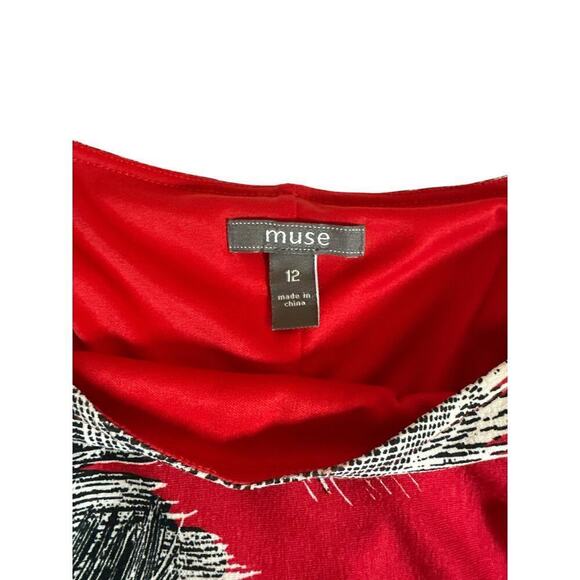 Muse Womens Stretch Jersey Knit Bright Knee Length Ruched Dress Sz 12 Multicolor - Picture 7 of 7